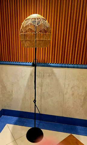 Handmade Rattan Floor Lamp with Black Metal Stand. West Elm. New. Unused.