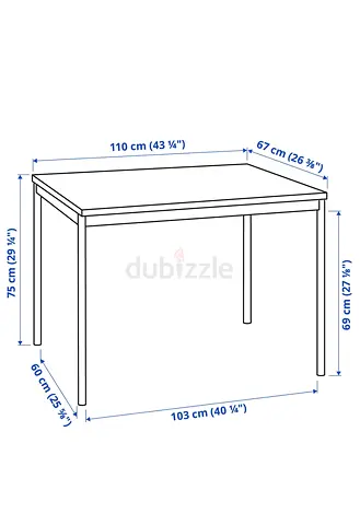 IKEA Extendable Dining Table / Study Table with Measurements (110×67 cm) with 2 ikea chairs