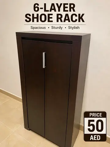 6-Layer Dark Wood Shoe Rack / Cabinet - Good Condition