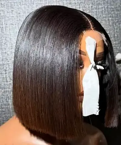 Natural Straight Bob Lace Front Wig - Medium Length, Dark Brown Human Hair Kim K Closer 2x6