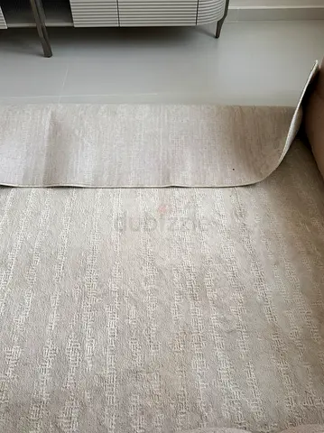 Light beige textured area rug - good condition, neutral modern design