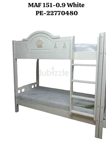 White Wooden Bunk Bed for Kids - Twin Over Twin, Ladder Included