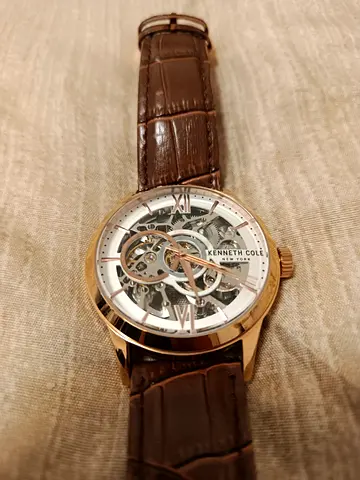 Kenneth Cole automatic skeleton dial men’s watch - brown leather strap