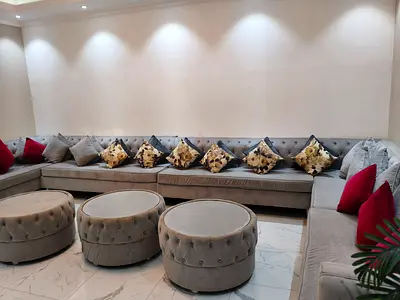 Large Grey Velvet Arabic Majlis Sofa Set with 3 tables