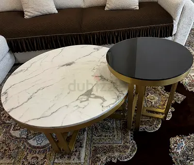 Luxury Nesting Coffee Tables – Genuine Marble & Black Glass