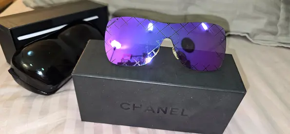 Chanel Purple Mirrored Shield Sunglasses with Case