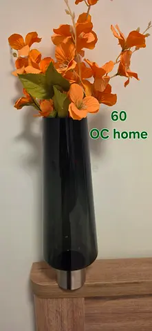 Tall Smoke Glass Decorative Floor/Console Vase with Metal Base