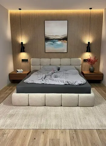 Modern Upholstered Bed Frame with Padded Headboard