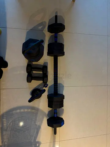 Adjustable Hex Dumbbell and Barbell Set with Weight Plates (Pair + Bar)