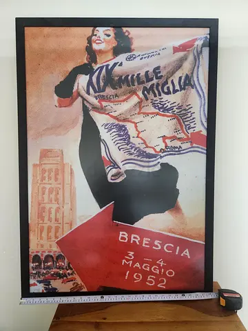 Rare Vintage Mille Miglia 1952 Original Poster – Framed
