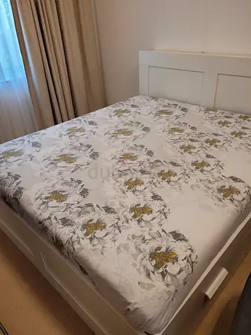 Ikea white wooden double bed frame