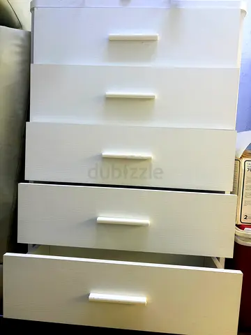 Set of 5 White Drawer Fronts / Cabinet Panels with Handles - Good Condition