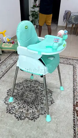 Mint Green Baby High Chair with Tray and Toys
