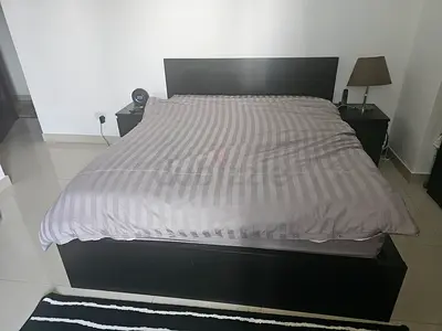 IKEA Malm-Queen size bed frame with 2 bedside tables - dark brown and 2 cabinets and matress 160x200