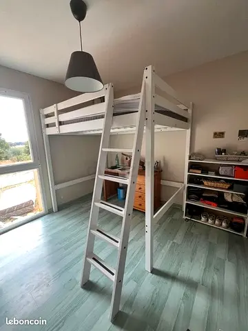 IKEA queen size White wooden loft bed / high sleeper with ladder - good condition with free home del