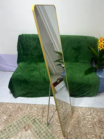Full-length Gold Framed Standing Mirror with Slim Metal Legs