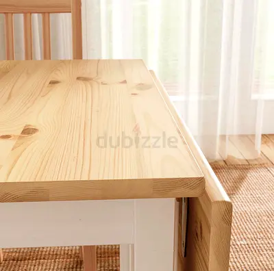 Solid Wood Dining Table with Chairs - Light Pine Finish with cushions