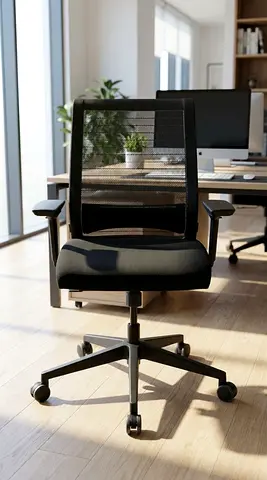 Steel Case Black Mesh Office Chair with Adjustable Arms and Wheels