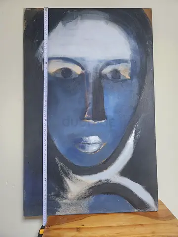 Expressionist Portrait Painting – Abstract Blue Face (Large Canvas)