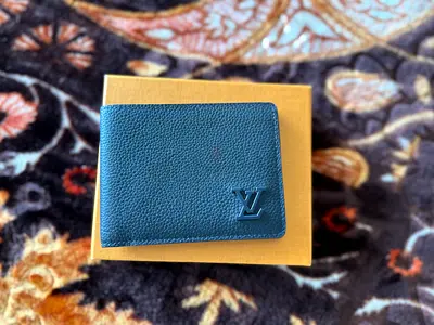 Louis Vuitton Men’s Bifold Wallet – Taurillon Leather, Teal/Blue – New with Box