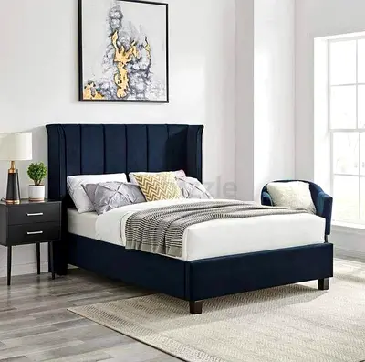 King-size Upholstered Bed Frame with Padded Headboard