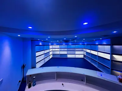 Custom Built-in Curved Display Shelving with LED Lighting (Large Unit)