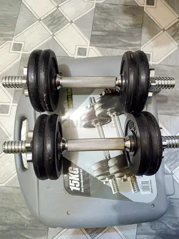 Adjustable 15kg Dumbbell Set with Spin-Lock Bars (Pair) - Good Condition