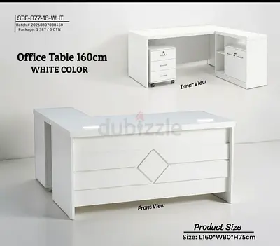 White 160cm L-Shaped Office Table with Storage - 160x80x75cm