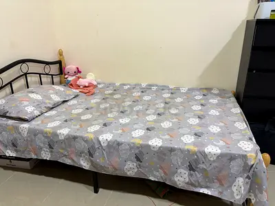 Single metal frame bed with mattress - good condition