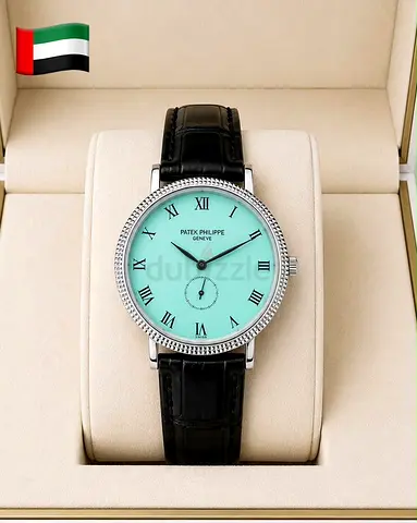 Patek Philippe men's dress watch with turquoise dial and leather strap
