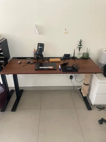 Used modern wooden office desk with black metal legs - good condition