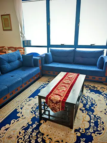 Royal 3+3+1 Multi-Function Blue Fabric Sofa Set with Storage & Bed Conversion