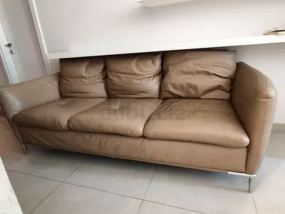 Beige leather 3-seater sofa