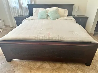 Marina Home Carved king bed frame  with bedside tables