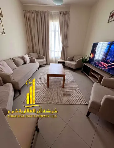 Luxury apartment, first occupancy, one bedroom and living room with a balcony and open view. Ajman, Al Hamidiya. for monthly rent.