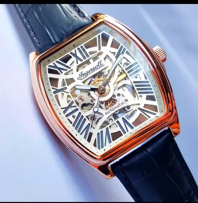 Brand new Ingersoll Automatic Skeleton Rose Gold Men's Watch with Leather Strap