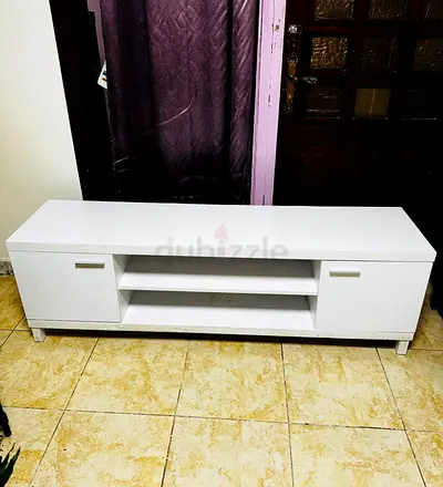 White TV Console / Entertainment Unit - 2 Doors, Open Shelves
