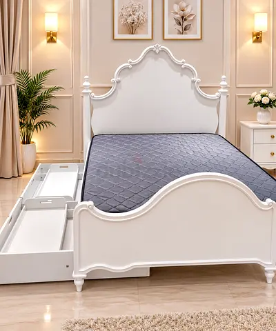Classic White Bed Frame with Under-Bed Storage Drawers