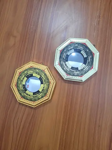 URGENT: MOVING OUT SALE- Pair of Octagonal Feng Shui Compass Mirrors (Bagua) - Gold & Silver