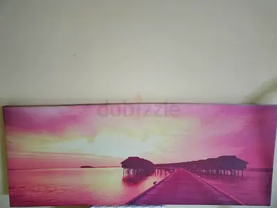 Sunset Over Waterboardwalk Canvas Wall Art (Pink Tone)