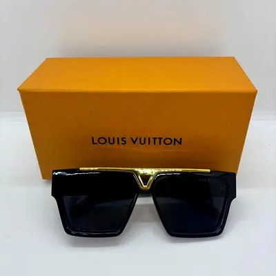 Louis Vuitton Black & Gold Oversized Sunglasses with Case