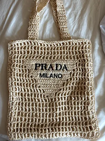 Beige Crochet Prada Milano Tote Bag - Light Summer Bag