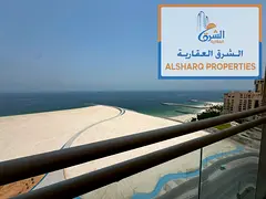 Premium first-occupancy 3-bedroom apartment directly on Ajman Corniche, featuring a stunning direct 