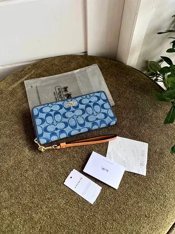 Coach Signature Canvas Zip-Around Wristlet with Strap - Light Blue