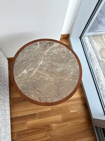 Round Marble Top Side Table with Wooden Frame