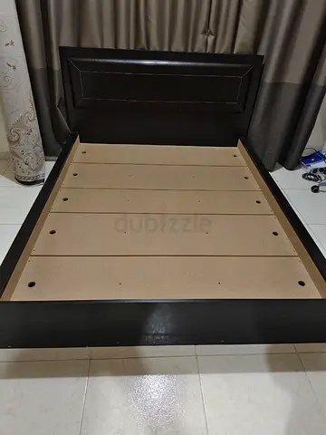 Dark Wood Queen Bed Frame with Headboard - Good Condition