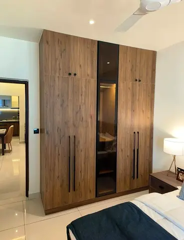 Large Wooden Wardrobe with Mirror Panel