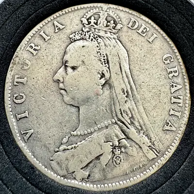 SILVER 1891 BRITISH HALF CROWN (old antique coins)