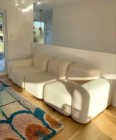 Modern Boucle Three Seater Modular Sofa in Off-White
