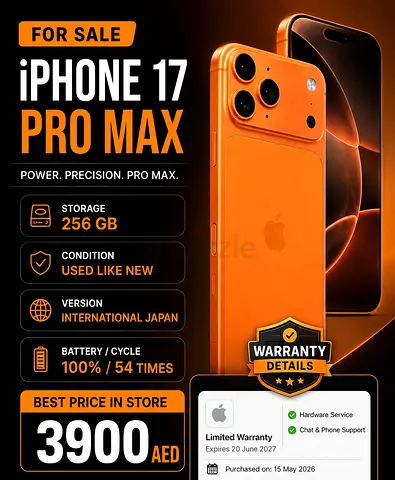 iPhone 17 Pro Max 256GB – Used Like New, International (Japan), 100% Battery